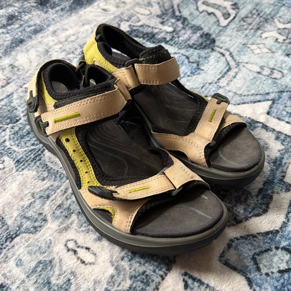 ECCO Women’s Adjustable Sport Leather Sandals Tan Black Size 38